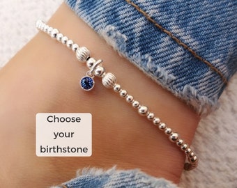 Sterling Silver Birthstone Charm Anklet: Hypoallergenic Beaded Ankle Bracelet