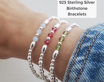 Sterling Silver Birthstone Bracelets, Birthstone Gift, Amethyst, Emerald, Sapphire, September Birthstone Bracelet, October Bracelet