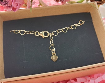 Pulsera de cadena con forma de corazón en oro, Pulsera de eslabones con forma de corazón, Pulsera de corazón en oro vermeil, Pulsera de corazón para mamá, Pulsera del Día de la Madre