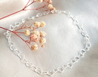 Sterling Silver Heart Chain Anklet, Heart Link Anklet, Silver Heart Ankle Chain, Valentine's Anklet, Mother's Day Anklet