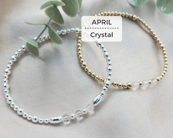 Sterling Silver Crystal Bracelet, Gold Crystal Bead Bracelet, April Bracelet, April Birthstone Bracelet, Crystsl Gemstone Jewellery