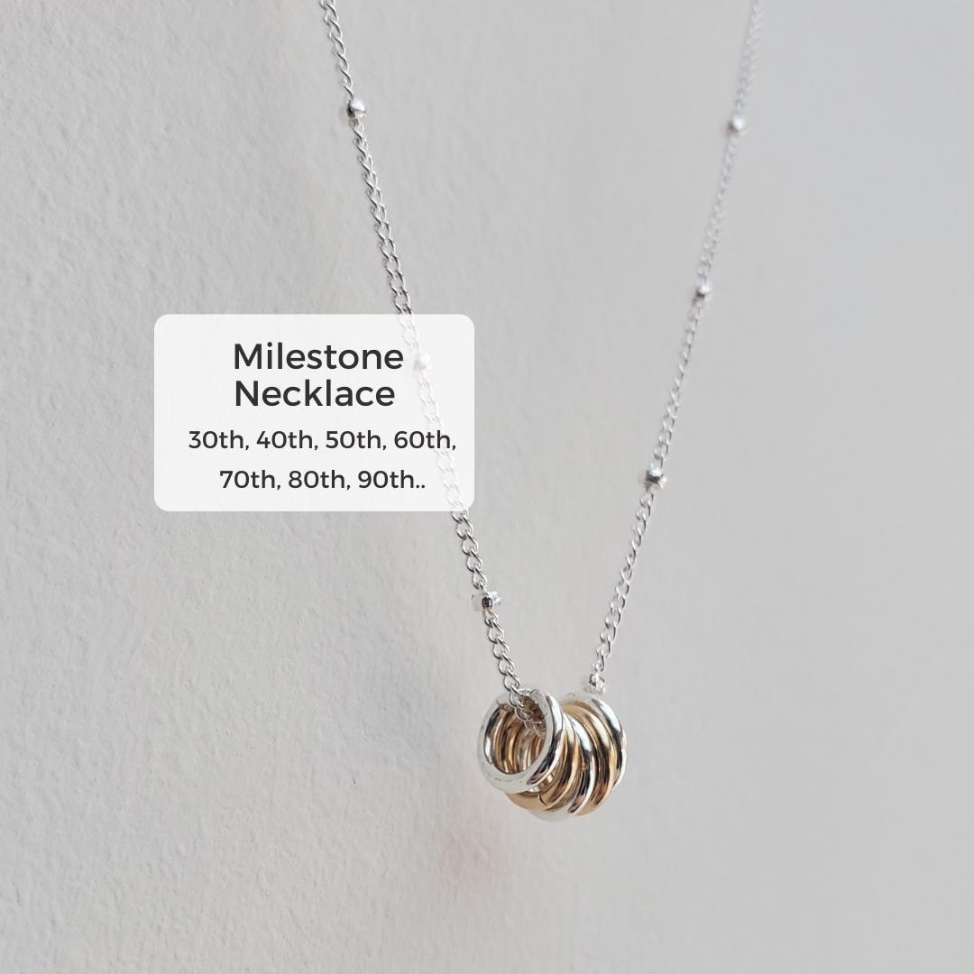 Sterling Silver Milestone Necklace: Birthday Rings, Decade Gift, 30th ...
