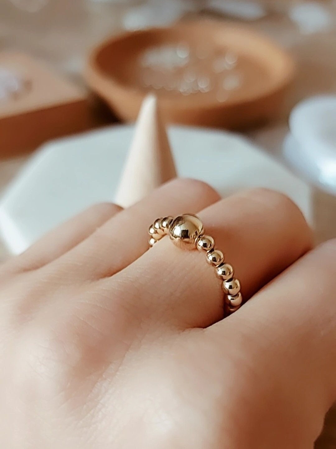 14K Gold Filled Stretch Ring Gold Filled Stretchy Ring Gold Ball Ring Gold Filled Beaded Ring Gold Filled Stacking Ring