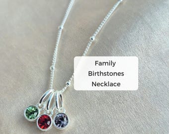 Sterling Silver Family Birthstone Necklace: Personalised Birthday Gift