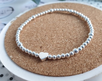 Sterling Silver Heart Bracelet, Initial Heart Bracelet, Personalised Heart Bracelet, Childrens Heart Bracelet, Valentine's Bracelet