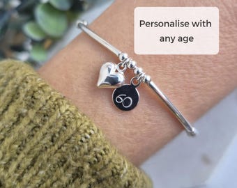 Sterling Silver Milestone Heart Bracelet: Personalised Age Charm