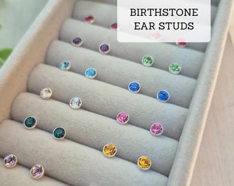 Sterling Silver Birthstone Stud Earrings: Swarovski Crystal