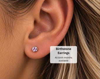 Sterling Silver Birthstone Stud Earrings: Swarovski Crystal