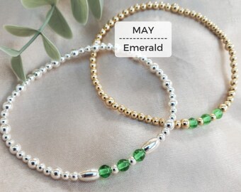 Sterling Silver Emerald Bracelet, Gold Emerald Bead Bracelet, May Bracelet, May Birthstone Bracelet, Emerald Jewellery