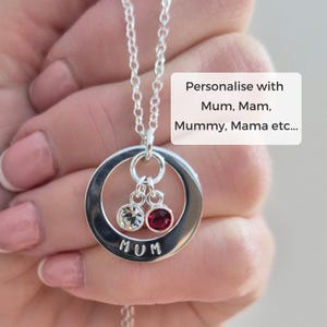 Sterling Silver Birthstone Necklace: Personalized Mum Jewelry