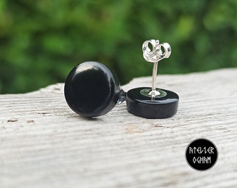 Puces boucles d'oreilles monture argent 925 ebene du gabon faites à la main Cadeau pour vous pour elle anniversaire noël