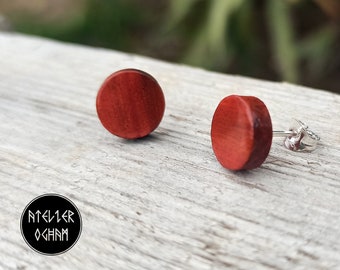 Bois Redheart naturellement rouge, puces boucles d'oreilles monture argent 925,  faites à la main, Cadeau pour vous, elle, anniversaire