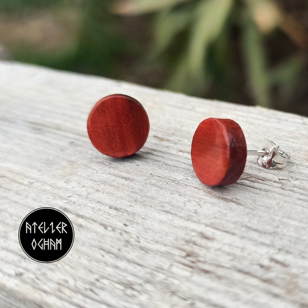 Bois Redheart naturellement rouge, puces boucles d'oreilles monture argent 925,  faites à la main, Cadeau pour vous, elle, anniversaire