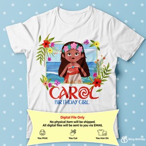 Moana Birthday shirt iron on transfer, Personalized DIY birthday girl Shirt, Birthday Girl Party Printables