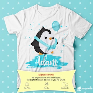 Baby penguin Birthday Shirt Iron On Transfer, penguin party shirt with child&#39;s name, baby girl/Boy birthday, penguin shirt