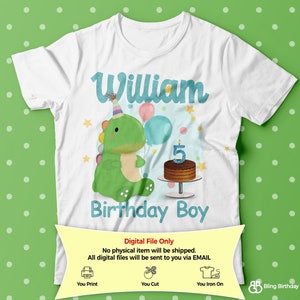 Dinosaur Birthday Shirt Iron On Transfer, Dino party shirt with child&#39;s age and name, Personalized DIY Birthday Dinosaur Shirt