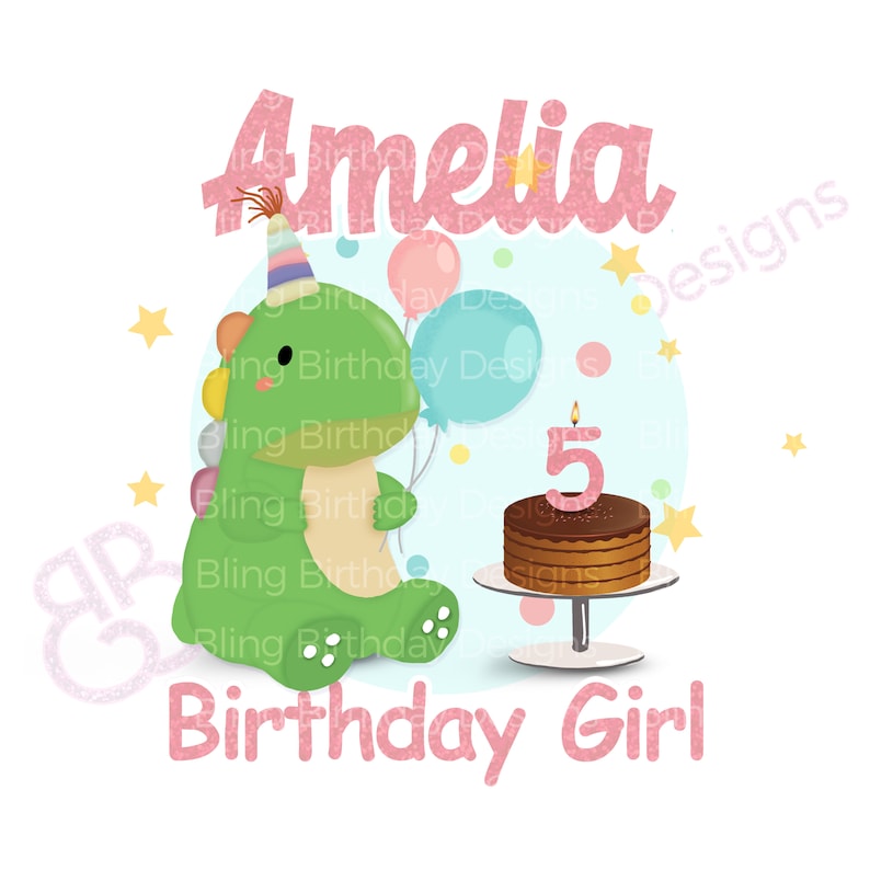 Dinosaur Birthday Girl Shirt Iron on Transfer, Dino Party Shirt With