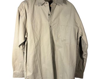 Marlboro Gear Canvas Button Up Shirt Mens Large Beige Vintage 99 Workwear