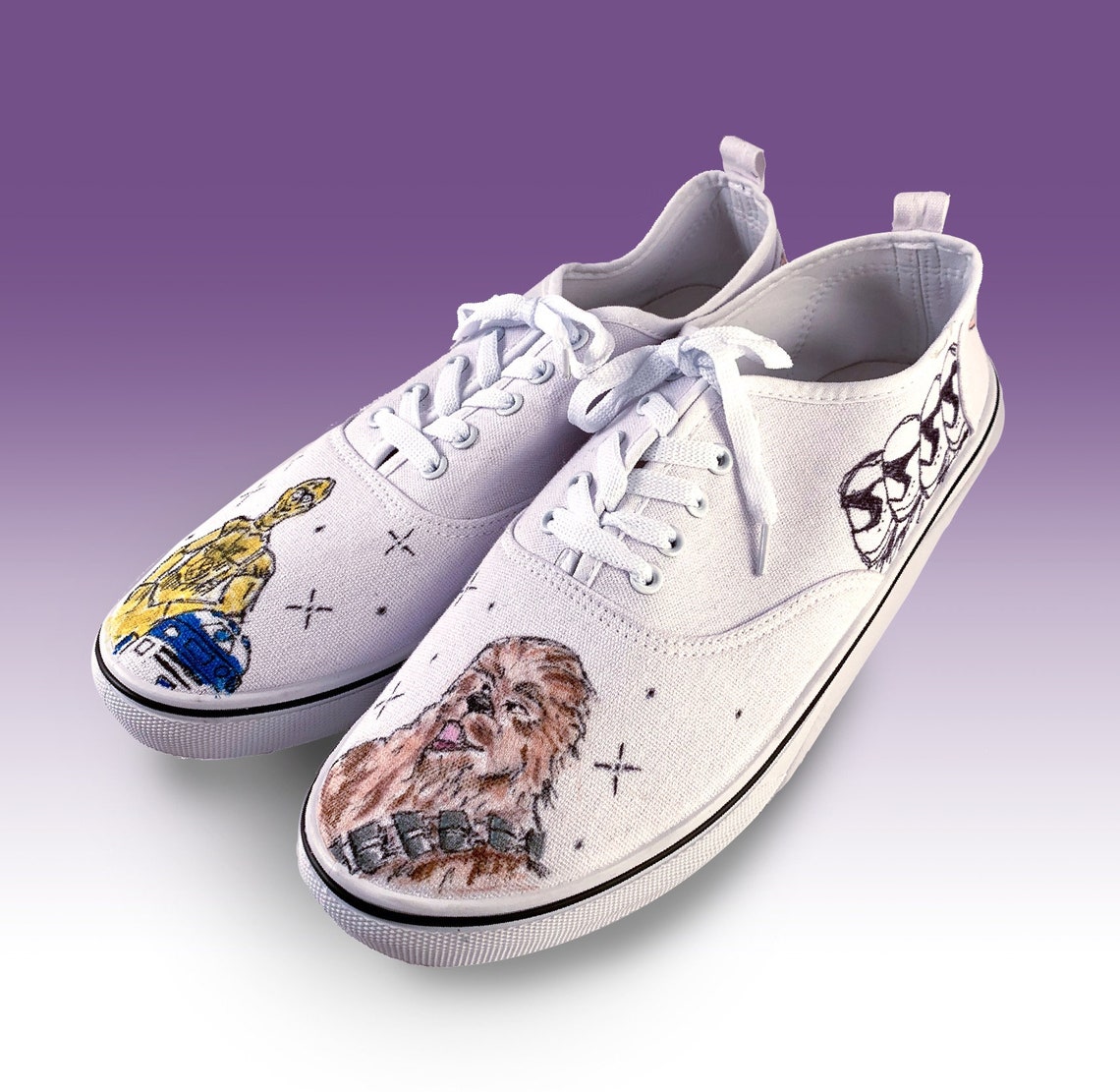 Hand Painted Tennis Shoes Featuring Star Wars Characters Etsy