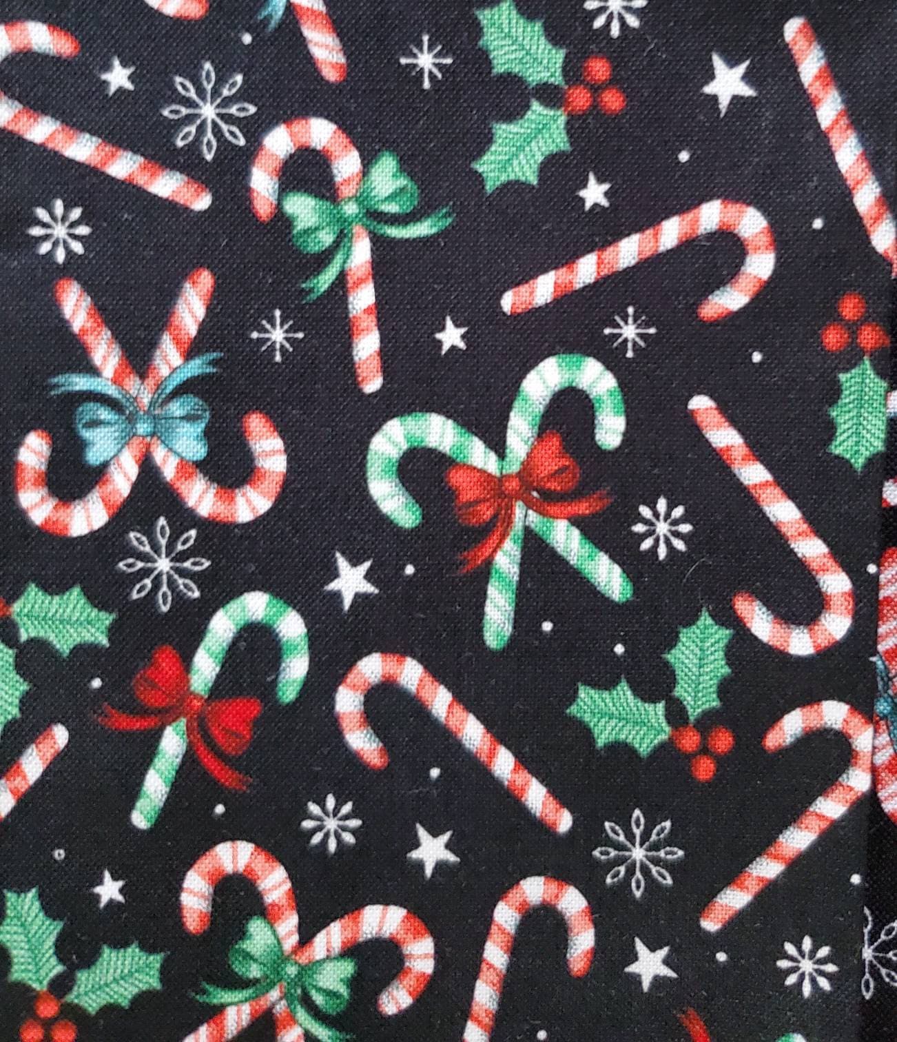 Tissu De Noël Coton 100% - Motif Canne à Sucre, Coupon 50x160cm, Idéal Déco, Patchwork, Accessoires