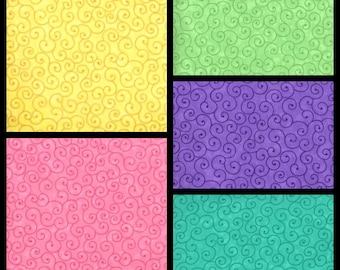 Tilt A Whirl. Cotton Fabric. Mixer Fabric in 5 Color Options, Yellow, Pink, Green, Light Teal, and Purple. By the Half Yard, 18'x43" wide.