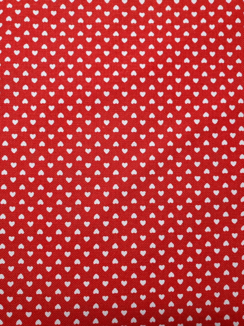Alternating Heart Pattern Tiny Hearts, Cotton Fabric. Tiny White Hearts on Red. Alternating up ...