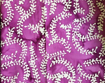 Batik Cotton Fabric, Abstract White Pebbles on a Purple Tie Dye Background. By the Half Yard. 18" long x 43" wide.