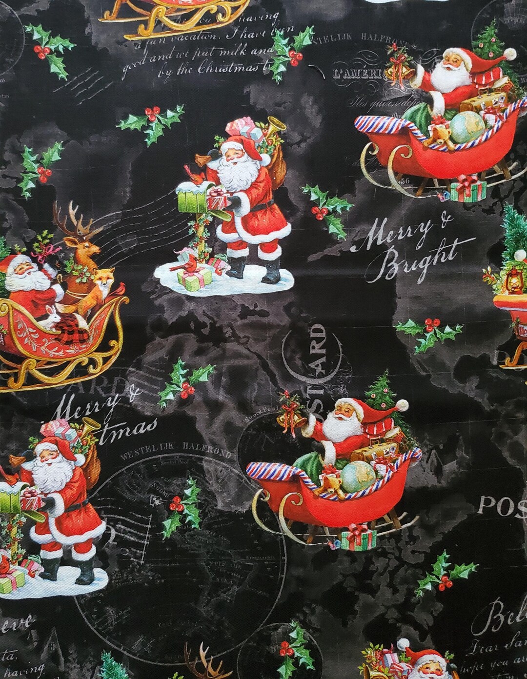 Santa's Cotton Vintage Santa and Sleigh Images on