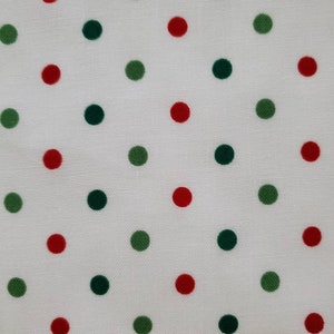 Polka-dot Christmas Mixer, 100% Cotton Fabric. Green and Red Dots on White. By the Half Yard, 18&quot; long x 43&quot; wide.