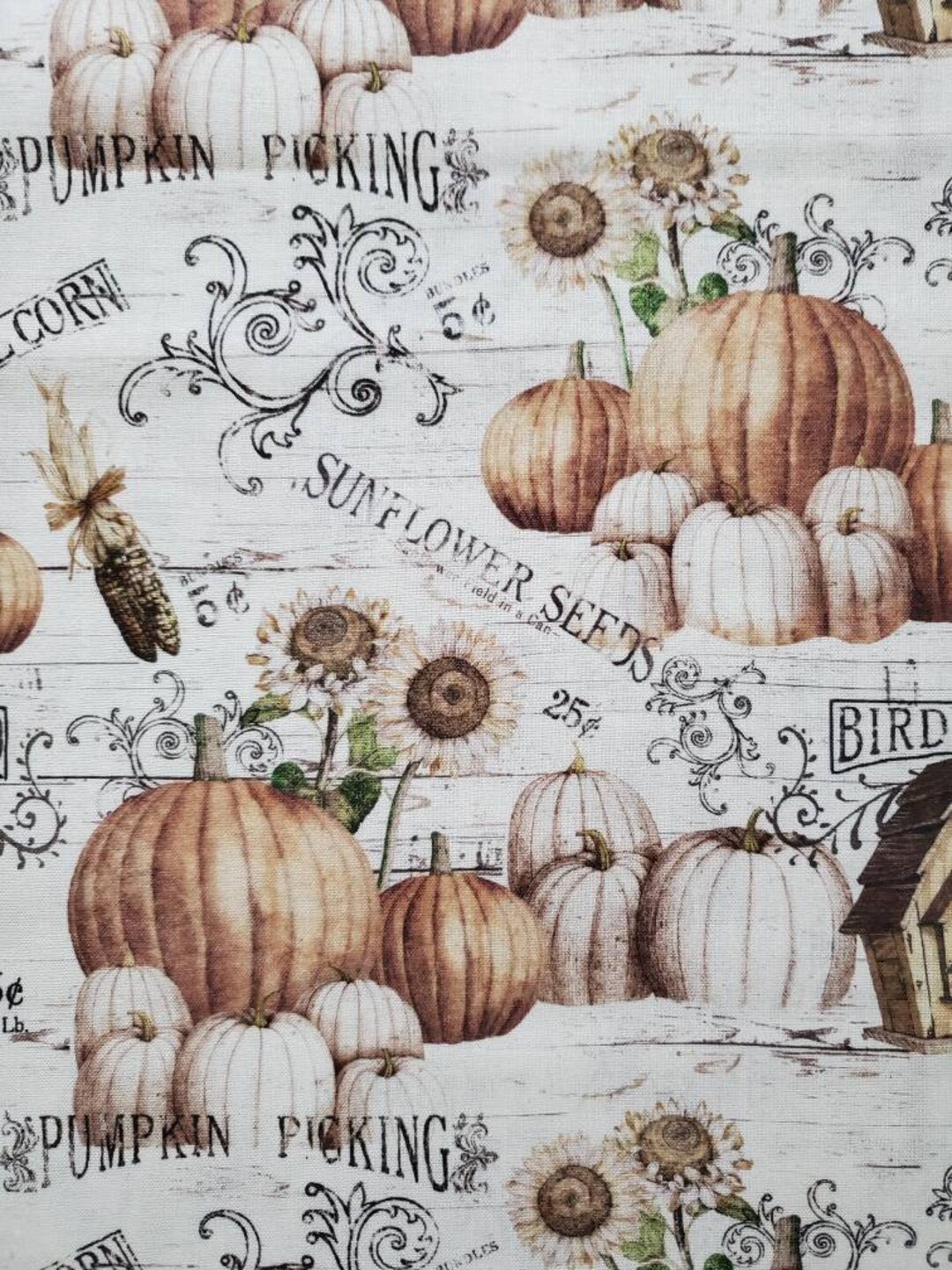 Pumpkin Farmhouse. Cotton Fabric by Tim Coffey for Springs Etsy