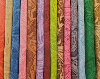 Marblecious Swirl, Abstract. Cotton Fabric, 17 Colors, Blue, Pink, Purple, Lime, Brown, Red, Orange, Gray. By the Half Yard, 18" x 42" wide.