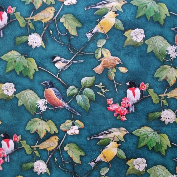 Heavens Breath Birds, Copyright Wild Wings, by Susan Bourdet, for Springs Creative. Cotton Fabric, By the Half Yard, 18" long x 42" wide.