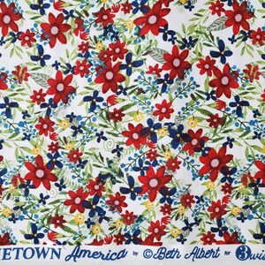 May include: Red, white, and blue floral fabric with the text "HOMETOWN America by Beth Albert for 3wishes fabric".