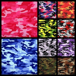 Kickin&#39; Camo, 100% Cotton Fabric, in Traditional and Spunky Colors, See Pictures. By the Half Yard, 18&quot; long x 43&quot; wide.