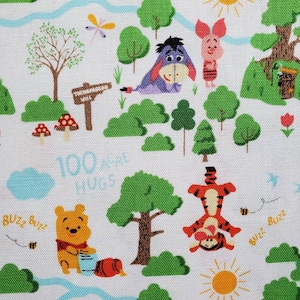Day of the Little World, 100 Acres Pooh, Cotton Fabric by Camelot. Pooh, Eeyore, Piglet, Tigger. By the Half Yard. 18&quot; long x 43&quot; wide.