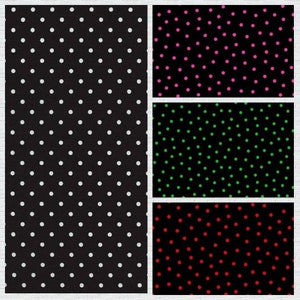 Basic Dots. Cotton Fabric by Timeless Treasures. Uniform White Dots on Black, or Pink, Green, or Red. By the Half Yard, 18&quot; long x 43&quot; wide.