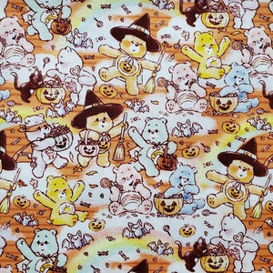 Trick or Treat Rainbows. Halloween Care Bear Fabric, 100% Cotton. Watercolor Bears on Orange Tie Dye. By the Half Yard, 18&quot; x 43&quot; wide.