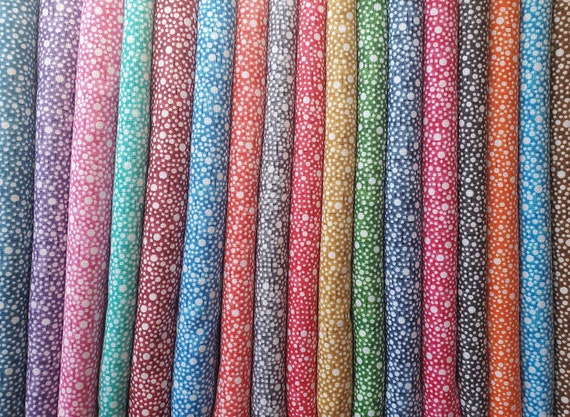 Sprinkled Bubbles Cotton Fabic in 17 Colors Including Blue, Pink, Orange, Purple,  Green, and More. By the Half Yard. 18" long x 43" wide.