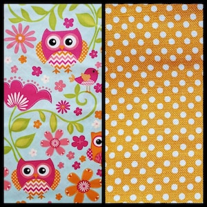 Feathery Friends, Cotton Fabric by Brother Sister Design Studio. Owls, Birds, and Flowers on Aqua. By the Half Yard, 18&quot; x 43&quot; wide.
