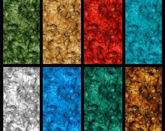 Crystal. Cotton Fabric in 8 Color Options. Brown, Tan, Blue, Green, Red, and Gray with Abstract Black Etchings. By the Half Yard, 18"x43".