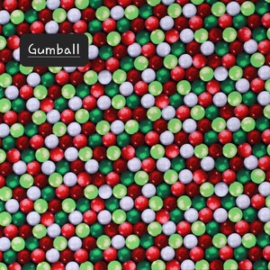 Sweet Holidays. Cotton Fabric by Greta Lynn for Kanvas Fabrics. Candies, Cupcakes, and Matching Swirls. By the Half Yard, 18" x 43" wide. Gumball
