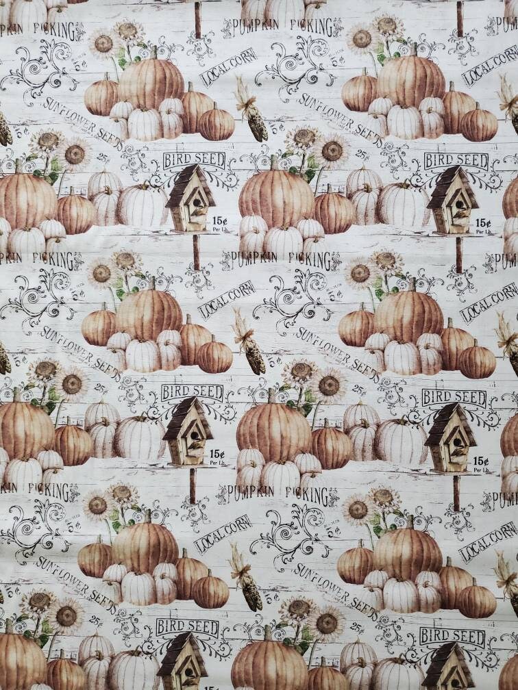 Pumpkin Farmhouse. Cotton Fabric by Tim Coffey for Springs Etsy