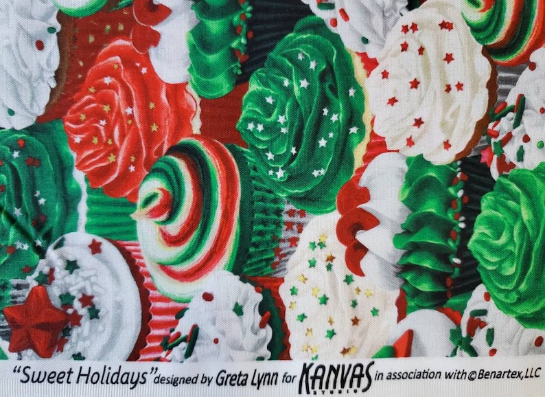 Sweet Holidays. Cotton Fabric by Greta Lynn for Kanvas Fabrics. Candies, Cupcakes, and Matching Swirls. By the Half Yard, 18" x 43" wide. image 8