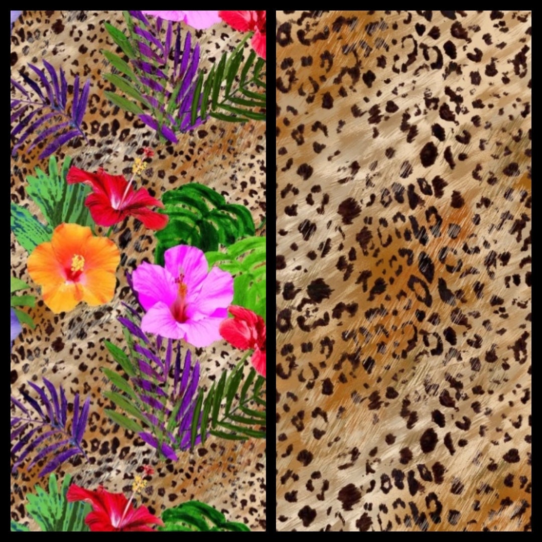 小物 PANTYDROPPER Dry Flower LEOPARD Floral Leopard. Cotton Fabric by Sykel Enterprises. Tropical