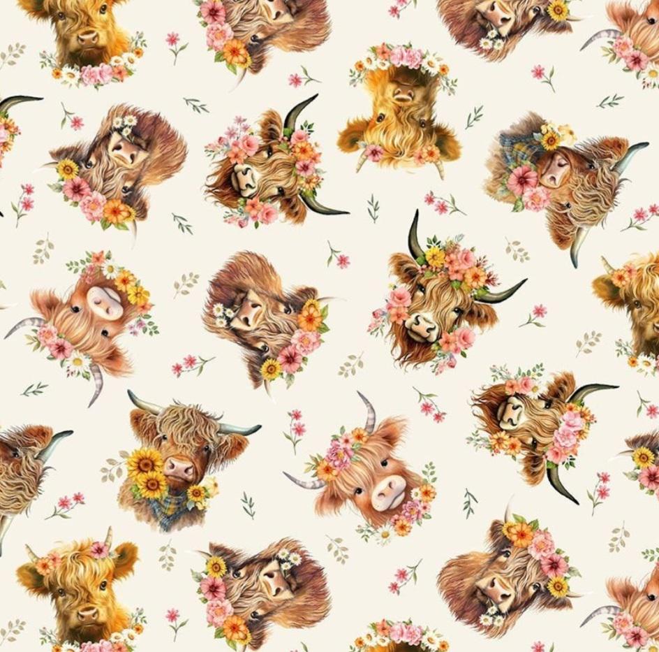 Highland Cows & Honey Bees. 3 Coordinating Cotton Prints. Sunflowers ...