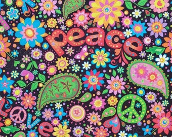 old pink blue yellow Jersey fabric with paisley pattern