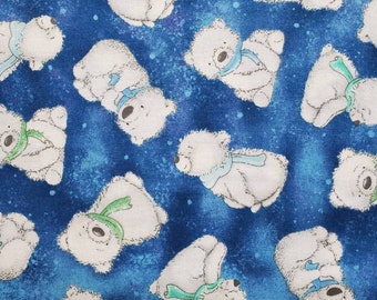 Bunnies By The Bay, Night Tossed Polar Bears on Blue, by Timeless Treasures, Cotton Fabric by the Half Yard, 18" long x 43" wide.