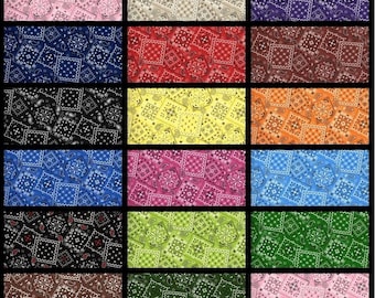 Blazin Bandana Cotton Fabric in 18 Vibrant Colors. Blues, Browns, Greens, Pinks, and More. See Photos For Colors. Half Yard, 18" x 43" wide.