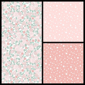 FLANNEL. Cotton Flannel by Dear Stella. Flowers or Stars in Hues of Peachy Pink and White. By the Half Yard, 18&quot; x 43&quot; wide.