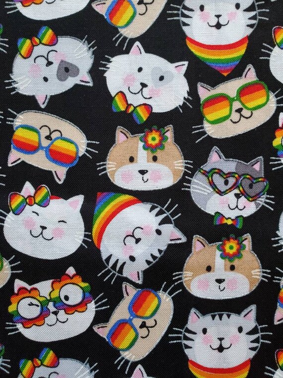 Hippie Cat. Cotton Fabric by Fabric Traditions. Cat Faces  display picture 1